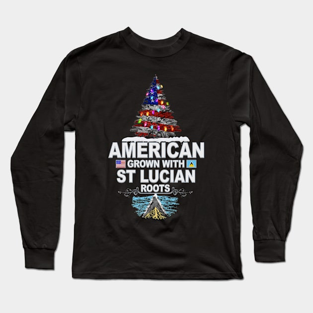 Christmas Tree  American Grown With St Lucian Roots - Gift for St Lucian From St Lucia Long Sleeve T-Shirt by Country Flags